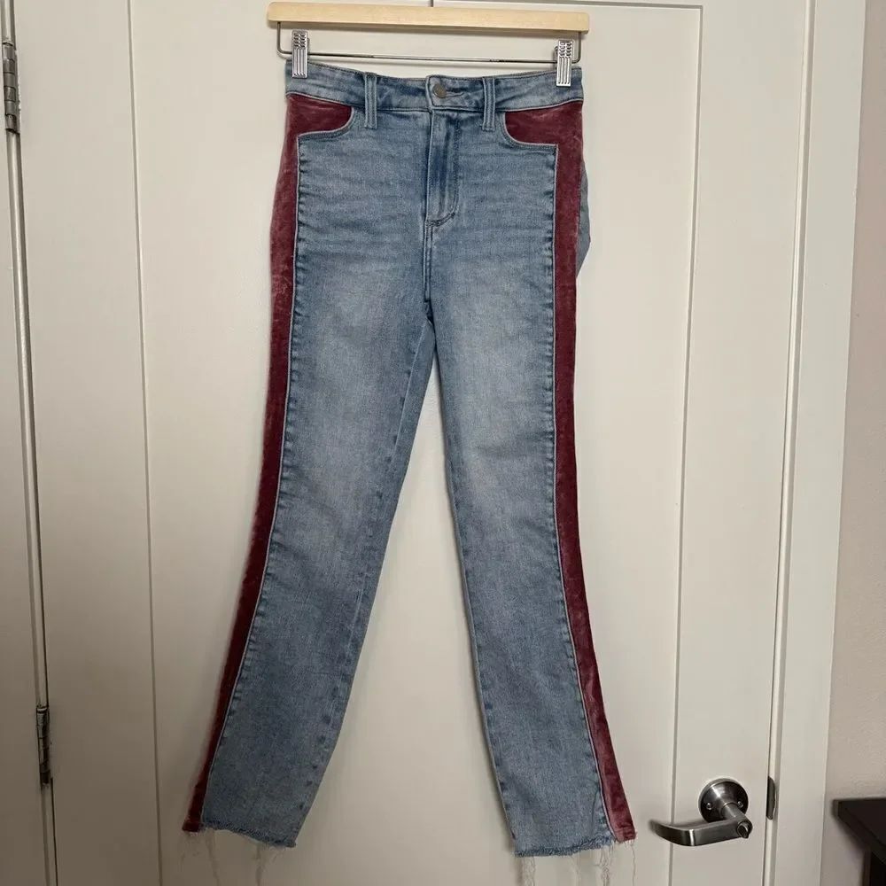 Paige Cindy Skinny Jeans Womens Sz 25 Indigo Pink Velvet Raw Hem Denim 90s Y2K